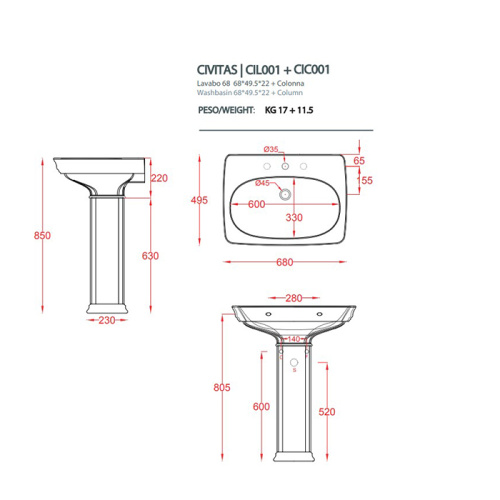 Artceram Civitas Пьедестал для раковины 68 см, цвет: черный фото 2