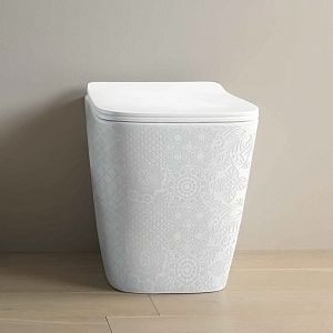 Artceram A16 Унитаз напольный 36х52 см, приставной, безободковый, в комплекте с крепежом, цвет: белый глянцевый, декор: Cementina фото