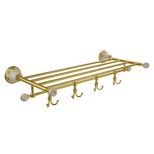 Полка-держатель для полотенец Migliore Provance с 4-мя крючками, L60хH10xP30 см, кероамика с декором/золото 17702 фото