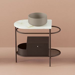 Artceram Flair 3,0 Металлическая консоль с раковиной, 85х46х75,5см,, напольная, с выдвижным ящиком и мраморной столешницей, цвет: moka/matera фото