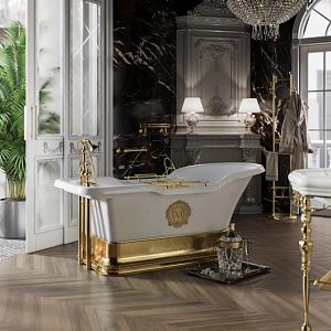 Ванна Migliore Impero Podium 180x87хH76 см бел, подиум золото, слив/перелив золото+ 2 декор 25813 фото