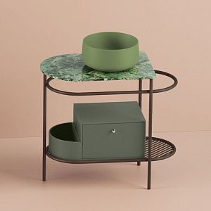 Artceram Flair 3,0 Металлическая консоль с раковиной, 85х46х75,5см,, напольная, с выдвижным ящиком и мраморной столешницей, цвет: moka/verde salvia фото