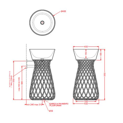 Artceram WIRE Раковина 43 см, без отв,, цвет: черный глянцевый фото 2