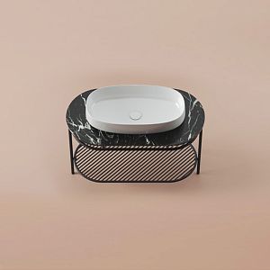 Artceram Flair 4,0 Консоль металлическая с раковиной 95x48хh75см,, напольная, с полочкой и мраморной столешницей, цвет: черный матовый/белый фото