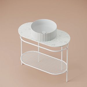 Artceram Flair 4,0 Консоль металлическая с раковиной 95x48хh75см,, напольная, с полочкой и мраморной столешницей, цвет: белый матовый фото