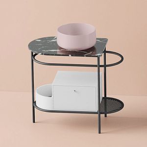 Artceram Flair 3,0 Металлическая консоль с раковиной, 85х46х75,5см,, напольная, с выдвижным ящиком и мраморной столешницей, цвет: черный матовый/Pink фото