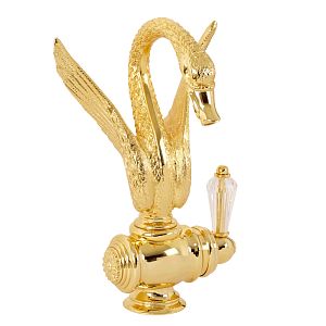 Смеситель для раковины Migliore Luxor монокомандный, лебедь Малый h28,5 см, ручка Crystal, золото, без слива 26941 фото