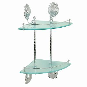 Полка c галереей Migliore Cleopatra угловая двойная, стекло матовое/хром 16667 фото