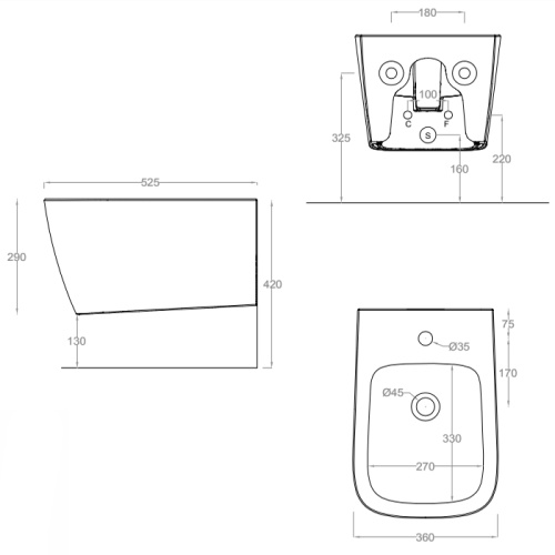 Artceram A16 Биде подвесное 36х52 см, 1 отв,, цвет: petrolio фото 2