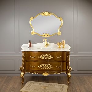 База Migliore Virginia L139xH82xP59 см, 2 выдвижных ящикаика, цвет: Орех светлый глянцевый/декор золото, ручки золото 29986 фото