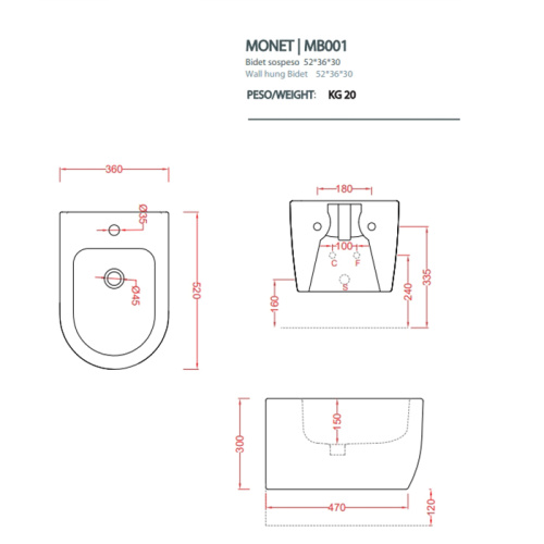 Artceram Monet Биде подвесное 36х52см,, 1 отв,, цвет: черный матовый фото 2