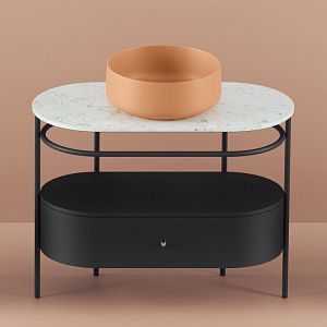 Artceram Flair 4,0 Консоль металлическая с раковиной 95x48хh75см,, напольная, с 1 ящиком и мраморной столешницей, цвет: черный матовый/orange cameo фото