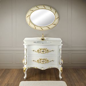 База Migliore Virginia L110xH82xP59 см, 2 выдвижных ящикаик, цвет: Lacatto Bianco/декор золото, ручки золото 29974 фото