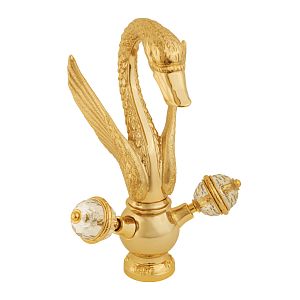 Смеситель для раковины Migliore Luxor, лебедь Большой h33 см, ручки Crystal, золото 23250 фото