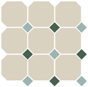 Керамогранит TopCer Victorian Designs 4416 OCT13+18-A White Octagon 16/Turquoise 13 + Green 18 Dots (лист 30х30 9 штук+вставки) фото