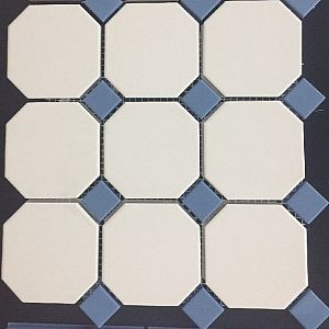 Керамогранит TopCer Victorian Designs 4416 OCT11-1Ch White Octagon 16/Blue Cobait Dots 11 (лист 30х30 9 штук+вставки) фото