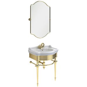 Комплект консоль Migliore Fortuna напольная 73 см с зеркало м золото, раковина керамика белая 31270 фото