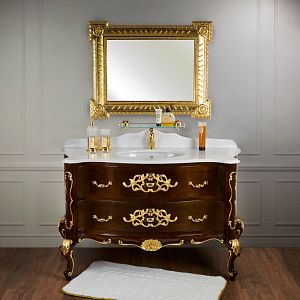 База Migliore Virginia L139xH82xP59 см, 2 выдвижных ящикаика, цвет: Орех темный глянцевый/декор золото, ручки золото 29608 фото