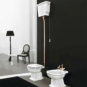 Artceram HERMITAGE Унитаз приставной слив в стену, 36х55см, с крепежом в комплекте, цвет белый с бачком с высокой трубой, цвет: золото фото