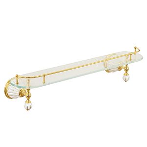 Полка c галереей Migliore Olivia L60 см, стекло/керамика белая с золотым декором, золото 17526 фото