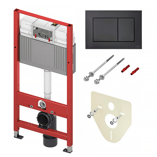 Комплект TECE (4в1): инсталляция TECEBase, шпильки к стене, звукоизоляция и клавиша черный матовый (Κ440407)