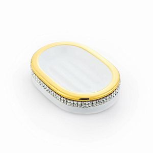 Мыльница Migliore Dubai настольная, керамика белая/Swarovski/декор золото/золото 26961 фото