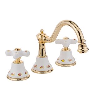 Смеситель для биде Migliore Provance, на 3 отверстий, донный клапан "click-clack", белый с декором/золото 19477 фото